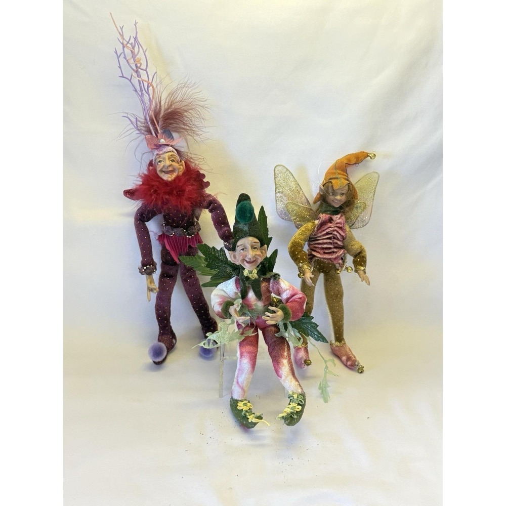 Vintage Woodland Fairy Elf Pixie Figurines Posable Set Of 3 Ornaments